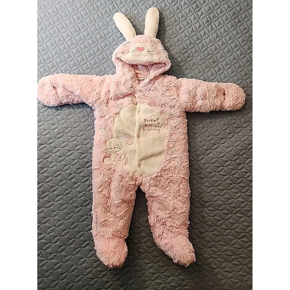 Infant Babies R Us Pink Bunny Faux Fur‎ Pram Snowsuit 6M